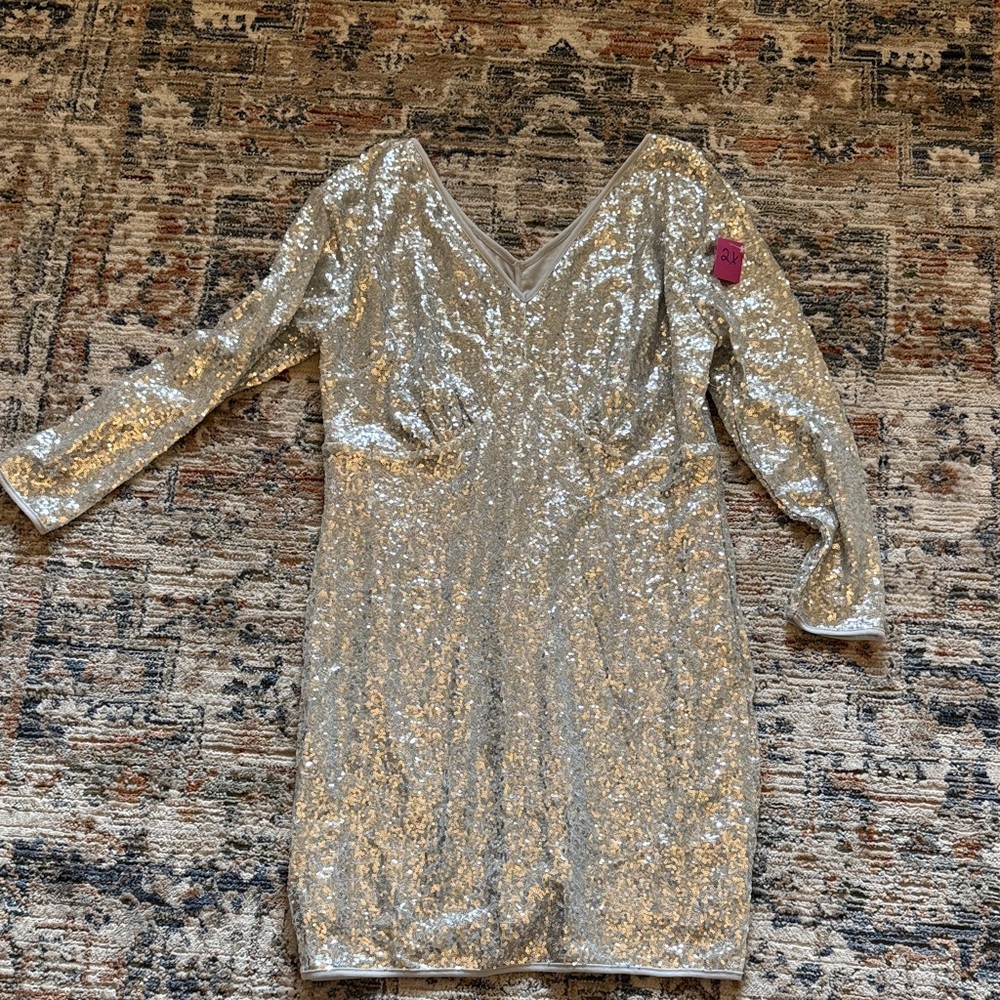 Silver Sequin V-Neck Dress